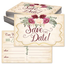 Wedding Save The Date Postcards Burgundy Roses - Set of 50 - Blank Wedding Stationery - Beautiful and Minimalist Wedding Planning Supplies for Under $15!