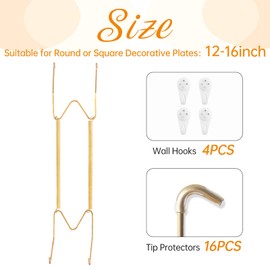 Plate Hangers for Wall for 12-16 inch, 4 Pack, Gold