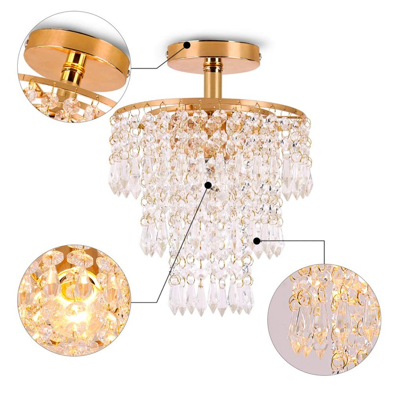 FRIXCHUR Mini Size Crystal Chandelier Modern Flush Mount Ceiling Light