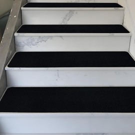 Tigsport Nonslip Stair Treads Wooden Steps, 15 PCS 30" x 8" Safety Rug Slip Resistant Runner with Reusable Adhesive, Carpet Landing Mat for Family Elders Pets Soft Stair Mats Indoor (Black)