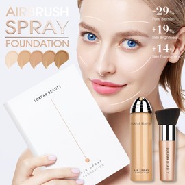 LOKFAR AirBrush Foundation Spray, Silky Mist Spray Makeup Kit with Brush, Full Coverage Foundation for Smooth Radiant Finish, Formula Breathable Lightweight Hydrating | #01 Porcelain