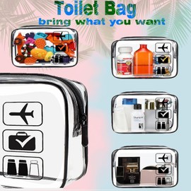 2 Pack TSA Approved Clear Toiletry Bag, Quart Size Travel Makeup Bag with Zipper, Waterproof Carry-on Cosmetic Bag for Airplane (Women & Men) Leakproof Liquids Bag for Airport Security