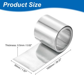 uxcell 1 Pcs Zinc Sheets, 99.99% High Purity Zinc Plate 0.02"x2"x39"(0.5x50x1000mm) Metal Zinc Foil Zinc Anode Strip for Science Lab Industry DIY Craft