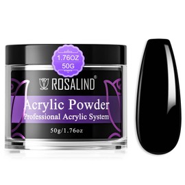 ROSALIND Black Acrylic Nail Powder 50g/1.76oz Acrylic Black Powder for Nail Acrylic Extension, Professional Crystal Polymer Black Nail Powder Acrylic Nail Caving, Dry Naturally No Nail Lamp Needed