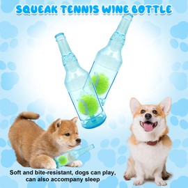 Cxqbsmy 2-Pack Squeaky Dog Chew Toys, Indestructible Dog Chew Toys, Plastic Bottle Toys for Dogs with Tennis Ball, Dogs Dental Care Teeth Cleaning Toy for Large and Small Dog (2 PCS Blue, Small)