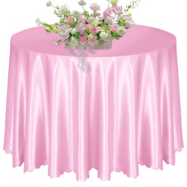 KKJIAF 1 Pack 108Inch Round Table Cloth, Light Pink Tablecloth Satin Table Cover for Round Tables, Silky Satin Bright Half Round Tablecloth for Wedding Dining Table Buffet Parties Banquet Decoration