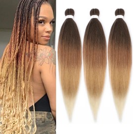 1B/30/27/613# 4 Tones Ombre Braiding Hair Pre stretched 30 Inch 3 Packs Yaki Texture Hot Water Setting Hair Extensions for Box Braids