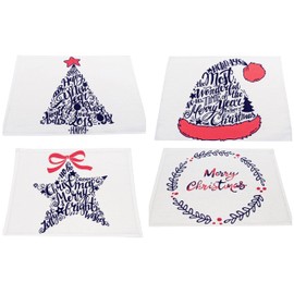 Set of 4 Red, Black and White Christmas Linen Placemats or Runner. Entertaining Table Decor Holidays (4)