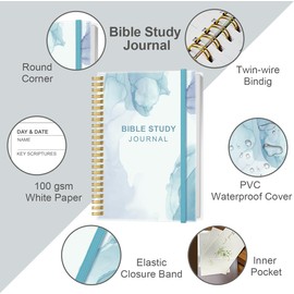Bible Study Journal – Church Notes Notebooks – Note Taking & Journaling Kit, 5.8" x 8.5", Watercolor Blue