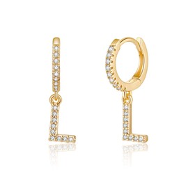 Initial Earrings for Women, 925 Sterling Silver Post 14K Gold Plated Small Huggie Hoop Earrings Letter L Initial Dangle Earrings Hypoallergenic Earrings for Women