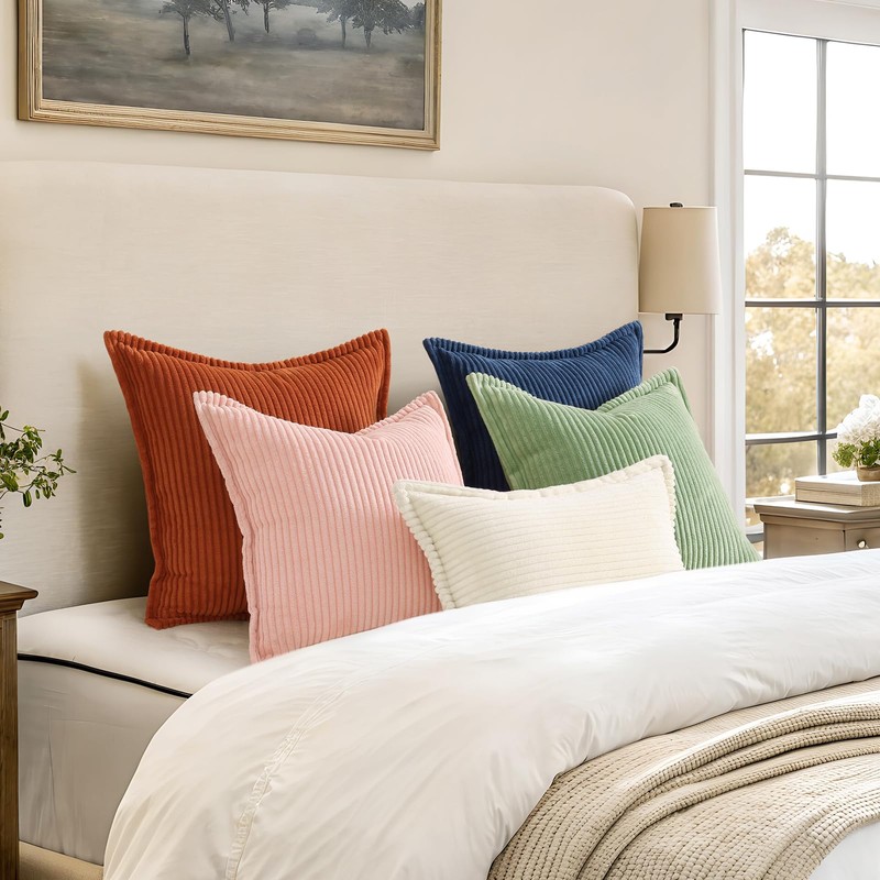 decorUhome Corduroy Sage Green Throw Pillow Covers 18x18 Set of