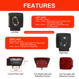 ONLTCO 12V Red Led Square Submersible Trailer Lights, Turn Signal License Brake Tail Light Kit for Under 80 Inch Boat Camper RV Trailers Shorelander Marine, IP68 Waterproof, DOT