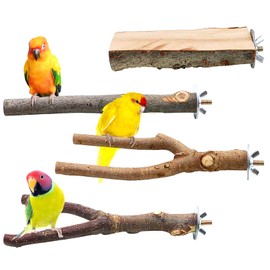KIPTVO 4PCS Natural Wood Bird Perch, Budgie Perches, Parrot Perch, Wooden Perch Bird Swing, T Stand Parrot Perch Stands, for Parrotlets Cockatiels Budgies Parakeets Parakeets Lovebirds