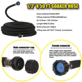 Cuckoo Soaker Hose 50ft With 1/2" Diameter-Soaker Hose Kit with Heavy Duty Rubber Hose for Irrigation-Save 70% Water-Great for Garden Flower Beds,Trees,Vegetables amd Seedings(1/2X50-2)