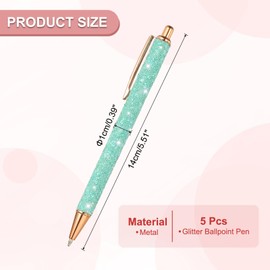 PATIKIL Glitter Ballpoint Pens, Pack of 5 Sparkling Glitter Pens with Retractable Push Mechanism, Metal Writing Pens, Black Ink for Women, Girls, Office, Birthday, Light Blue