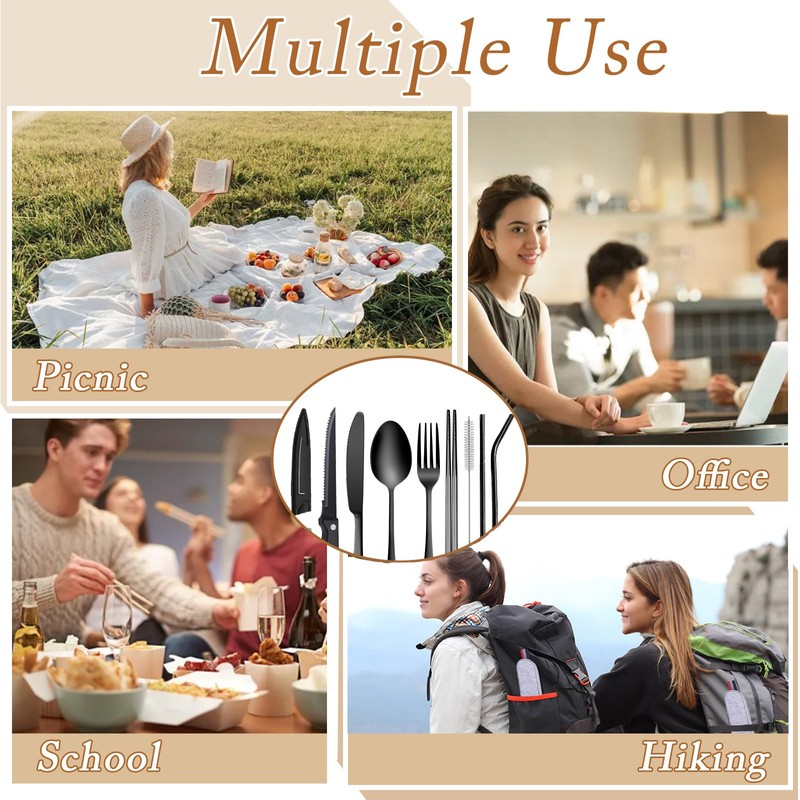Travel Utensil Set, Reusable Stainless Steel Flatware Set with Case,