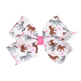 Wee Ones Girls' Grosgrain Farm-themed Print Hair Bow, Handmade, Medium, Horse