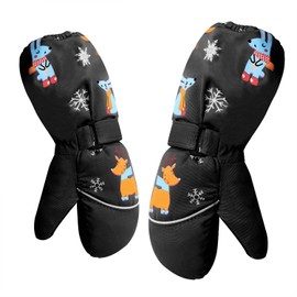 YJZQ Ski Mittens, Kids Gloves with Velcro Fastening, Unisex, Baby, Waterproof Fabric Mitts, Gloves, Non-Slip Windproof Skating Gloves, Waterproof and Reflective for 3-8 Years, black