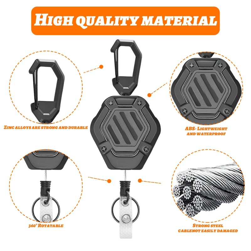 Pack of 2 Retractable Key Chains - Heavy Duty Carabiner