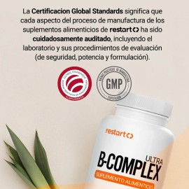 Restart B-complex Completo  Vitamina B12, B1, B2, B3, B5, B6, B7, B9  Suplemento Complejo B Mujer Y Hombre  Calidad Premium En Laboratorio Gmp...     