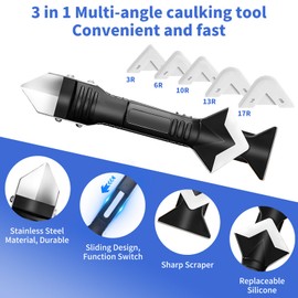 Caulking Tool Kit,Caulk Remover Tool,3 in 1Silicone Caulking Tool Kit, Grout Scraper, Reuse and Replace 5 Silicone Pads, Bathroom, Kitchen, Floor, Window, Sink Joint, Frames Seal Tools (23 PCS)