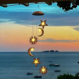 Solar Wind Chimes for Outdoor Lights Sun Moon Star Mom Wife Hanging Decor Outdoor Sympathy Wind Chimes for Garden Patio Balcony Birthday Womens Gifts