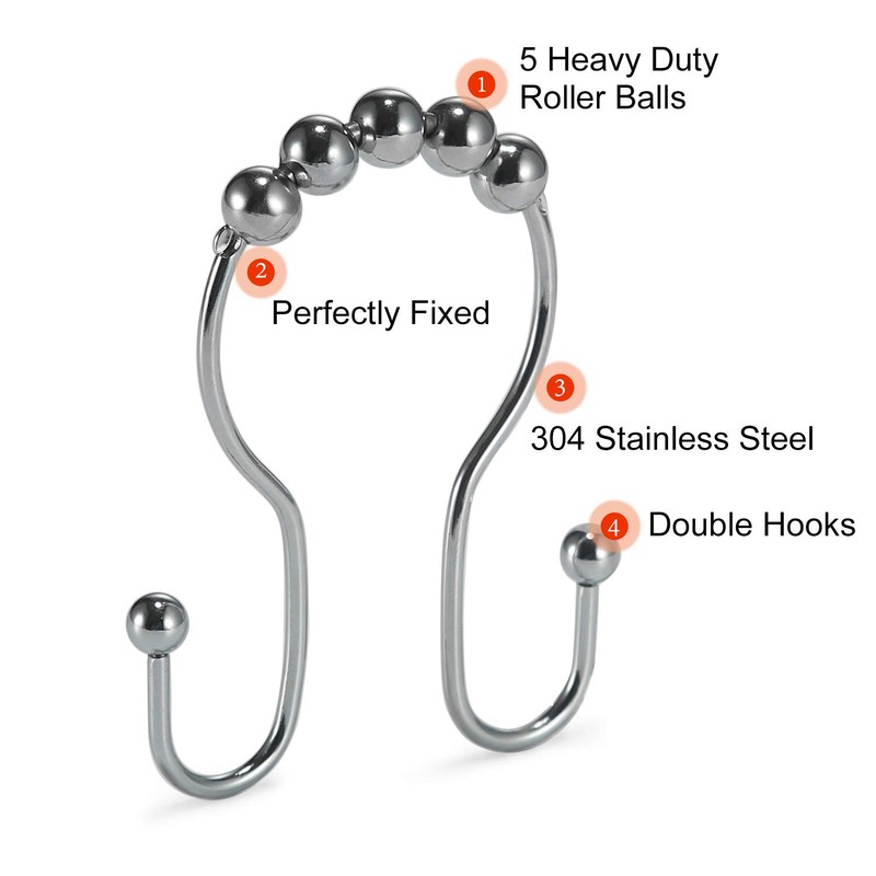 Goowin Shower Curtain Hooks, 12 Pcs Shower Curtain Rings, Stainless
