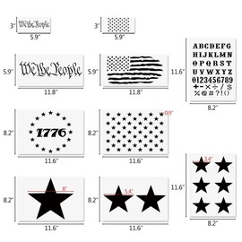 We The People American Flag Stars Stencils, 12 Pcs Reusable Patriotic Stencils, 1776 Stars We The People English Letters Stencils for Painting on Wood Fabric Wall Home Decor Independence Day