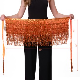 Funcredible Orange Sequin Skirt - Sparkly Fringe Mini Skirt with Chunky Glitter - Hula Skirt - Sparkly and Shimmery Mini Skirt for Women and Girls