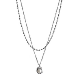 JchEnye 2 Piece Necklace Set Women's Silver Multilayer Chain Silver-Plated Chain Set Necklace with Pendant Pearl Necklace Women's Jewellery, Copper