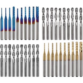 Genmitsu 40pcs End Mills CNC Router Bits, 1/8" Shank CNC Cutter Milling Carving Bit Set Including 2-Flute Flat Nose & Ball Nose End Mill, Nano Blue Coat & Titanium Coat CNC Bits, MC40A