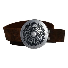 Wolfszeit Viking Belt (Antique Silver) - Interchangeable Belt with Viking Buckle - Brown Buffalo Leather in Used Look - 70-120 cm, brown