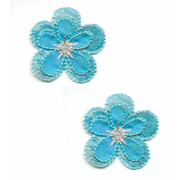 Unbranded Blue Turquoise Flower Patch Two Layer Iron On Sewn