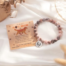 Dog Mom Gifts for Women Dog Gifts for Dog Lovers Natural Stone Bracelet Pink Beaded Bracelet Trendy Dog Charm Bracelet for Mom Dog Mom Jewelry Gifts for Mothers Day Christmas Birthday