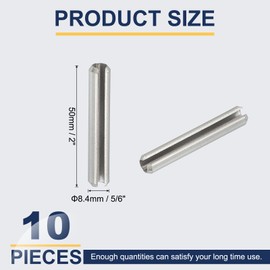 PATIKIL Slotted Spring Pin, 10 Pcs 5/16" x 2" (8.4mm x 50mm) 304 Stainless Steel Split Roll Pins Spring Dowel for Home Improvement Automotive Machine Repair, Silver