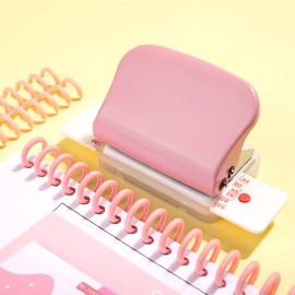 6 Hole Puncher, Leepesx Loose Leaf Paper Puncher for A4 A5 B5 Notebook Scrapbook, Handheld Metal Circle Paper Puncher with 5 Sheet Punch Capacity (Pink)