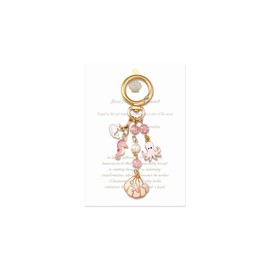 LLQQJJ Pink Ocean Squad Keychain for Women,Cute Keyrings for Keys, Crystal Bead Charm ，Octopus, Dolphin, Seahorse & Shells | hanging on Bag, Keys, and so on，which make them cute and more perfect.