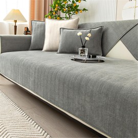 Herringbone Chenille Fabric Furniture Protector Sofa Cover 1 2 3 Seater, Non-Slip Sofa Slipcovers for Corner L Shape, Thick Textured Sofa Cushion Covers Furniture Protector (Grey,70x180cm)