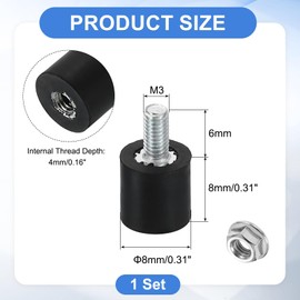 sourcing map M3 Rubber Mounts, 1Pcs 8x8mm(DxH) Rubber Cylindrical Anti Vibration Isolator Shock Absorber with Lock Nut for Car Bobbin Generator Air Compressors