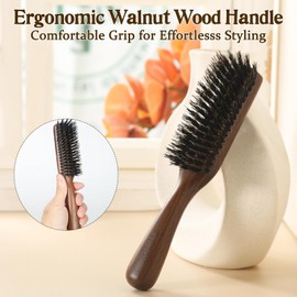 BESTOOL Hair Brush,Boar Bristle Hair Brush With Walnut Wood Handle Slick Back Hairbrush for Smoothing, Sleek, Control,Ponytail,Flyaways & Beard Improving Hair Txture