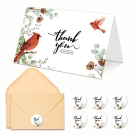 C2U 24 Pack Funeral Thank You Cards with Envelopes & Stickers – Cardinal Bird Branch Sympathy Cards for Bereavement, Memorial Service – Pre-Printed Condolence Cards with Space to Write – 4x6 Inch Acknowledgment Notes for Loved Ones (24)