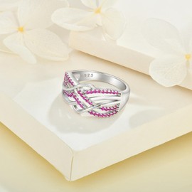 BELRYO Promise Ring for Her Celtic Knot 925 Sterling Silver Infinity Twisted Ring Cubic Zirconia Statement Anniversary Band for Women Ruby Ring Size 10