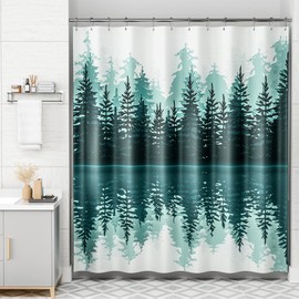 AmazerBath Shower Curtain Green, Washable Cloth Sage Green Shower Curtain Sets with 12 Metal Shower Curtain Hooks, Luxury Waterproof Rustic Fabric Shower Curtains for Bathroom Decor, 72x72 Inches