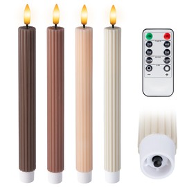 West Ivory Mocha Brown Coordinated Chocolatey 4 Pack Set, 10" LED Flameless Fluted Ribbed Grooved Taper Candles, Remote & Timer Memory, On/Off Button, Dimmable, Battery Operated, Menorah Wedding