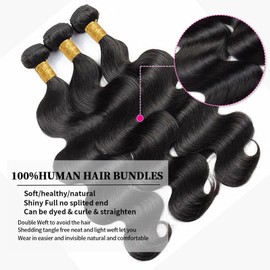 SHWAIR Body Wave Bundles 18 20 22 Inch Human Hair 10A 100% Unprocessed Brazilian Body Wave Bundles 3 Bundles Human Hair Natural Black Color