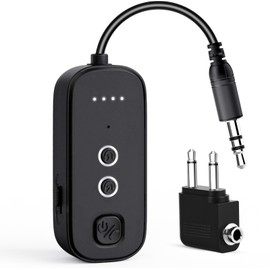 Bluetooth Transmitter Receiver with Airplane Adapter: Wireless Audio Transmitter for 2 AirPods/Headphones - 20+ Hr Battery Works USB Charging with 3.5mm Jack AUX for Flight,Gym,Car,TV,Tablet,Travel