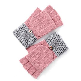 Winterhandschuhe für Damen, Touchscreen Fingerhandschuhe, Warme Strick Halbfinger handschuhe, Convertible Halbfinger Fäustlinge Gestrickte Flip-up-Handschuh für Skifahren Radfahren (Rosa, one size)