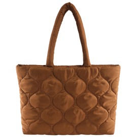 Makukke Puffer Tote Bag Aesthetic Quilted Bag Women's Shoulder Bag Large Shopper Quilted Bag Shoulder Bags for Work Office Travel Shopping School, brown