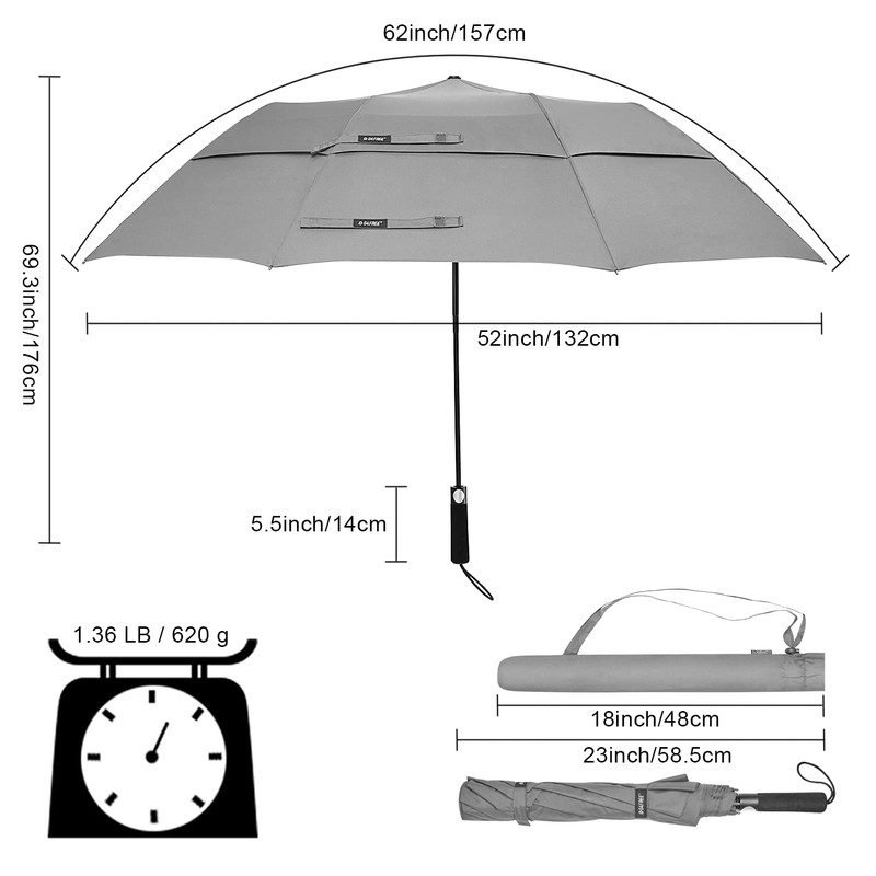 G4Free 62 Inch Portable Golf Umbrella Large Oversize Double Canopy