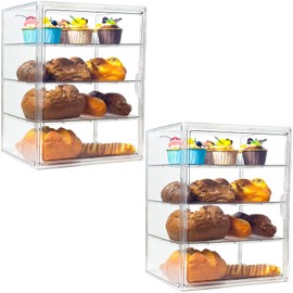 FQDGTFA 2Pcs Pastry Display Case 4 Layers Adjustable Bread Box for Kitchen Countertop, Large Clear Bread Storage Container with Magnetic Door Pastry Bakery Display Case 15.6x11.5x9.9inch